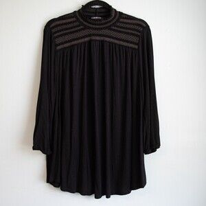 Lane Bryant black smocked mock turtle neck long sleeve top-14/16